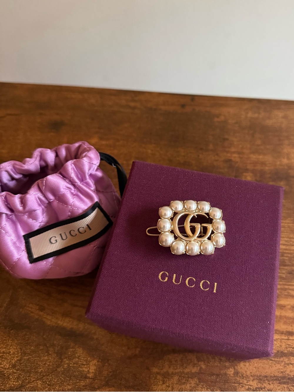 Gucci Marmont Pearl Gold Hair Clip
